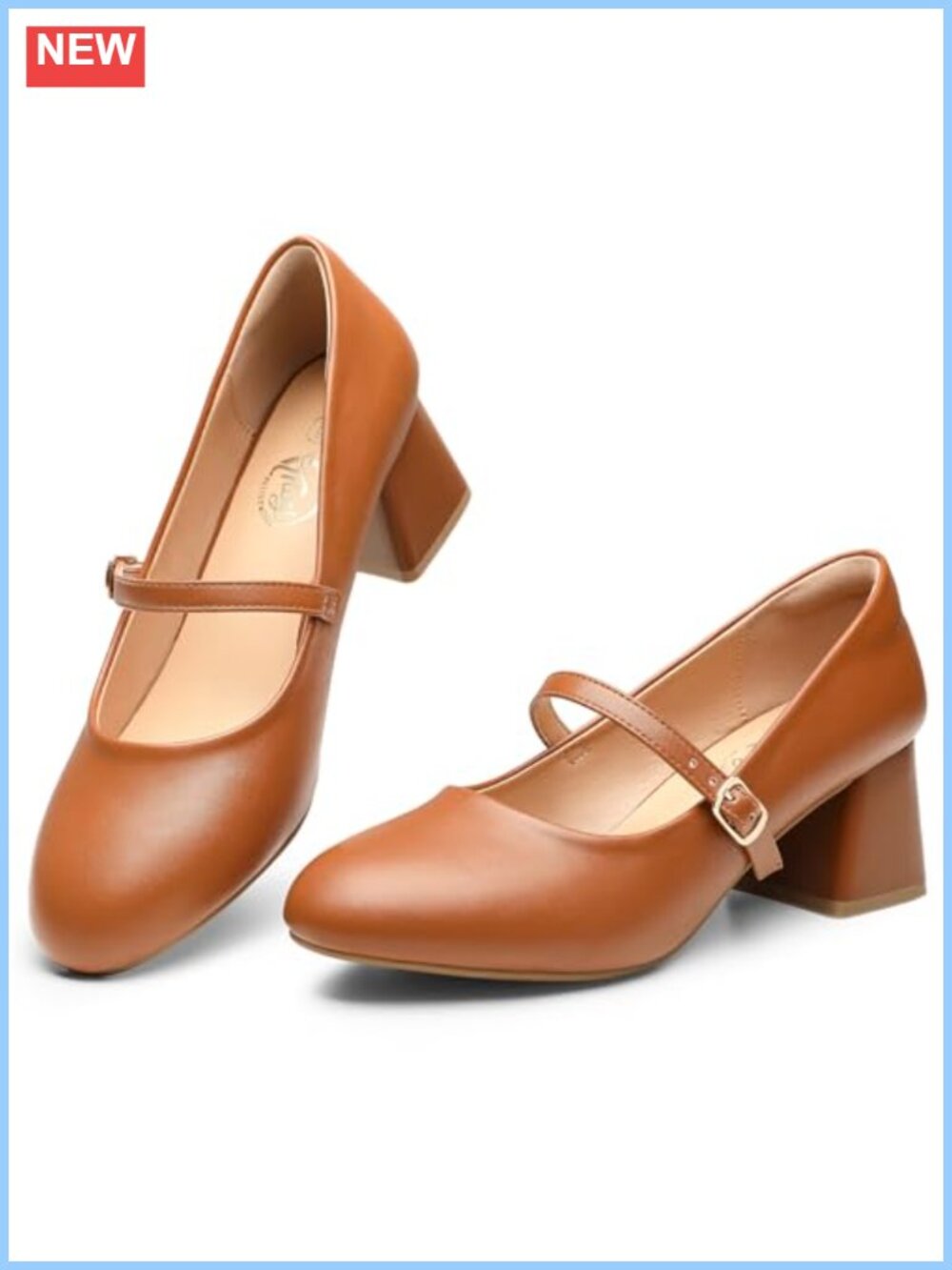 Women's Chunky Block Heel Mary Jane Pumps - Vegan Leather Dress Shoes